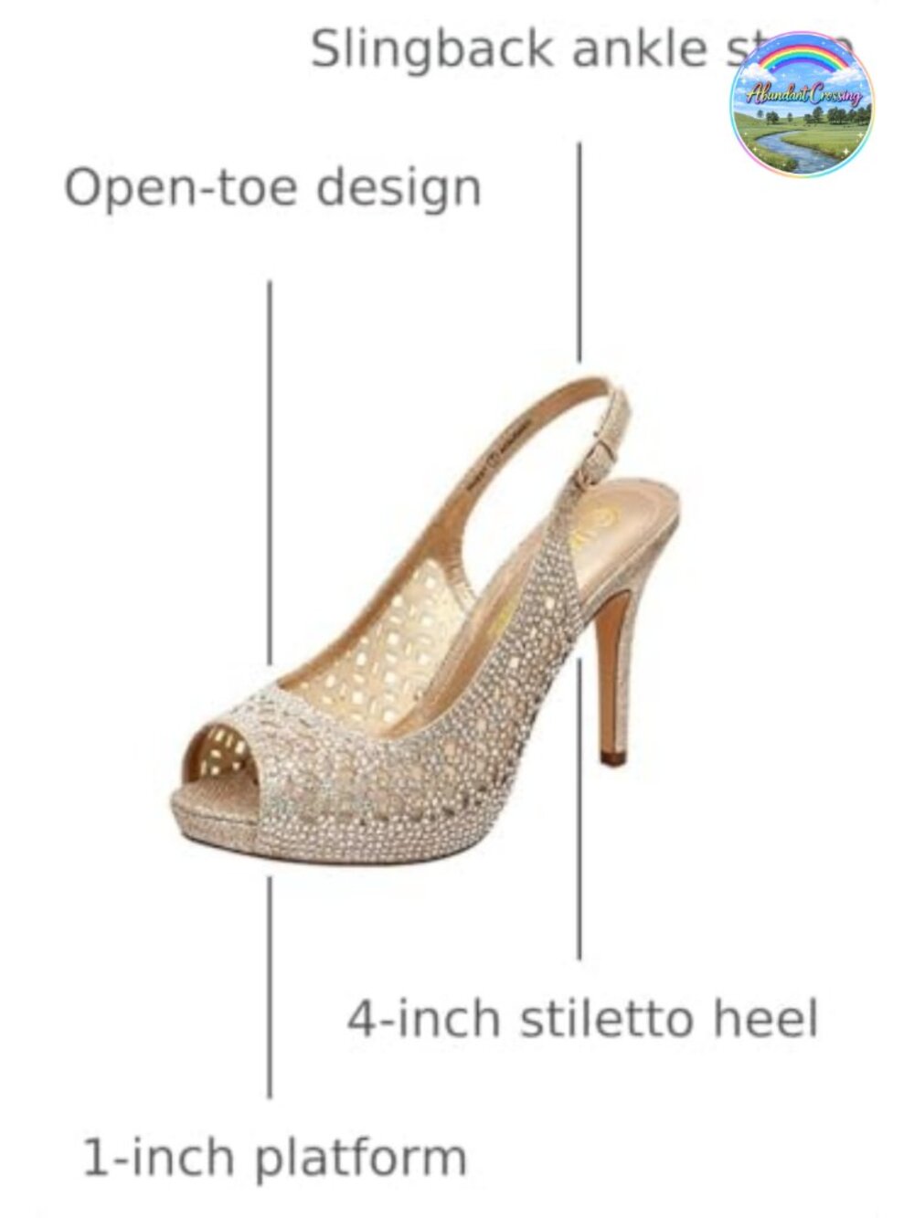 Women's Platform Peep Toe Slingback Pump Heels Rhinestone Mesh Wedding Shoes